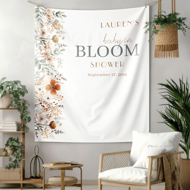 Tenture Baby shower Fleur sauvage en terre cuite aquarelle (Créateur téléchargé)