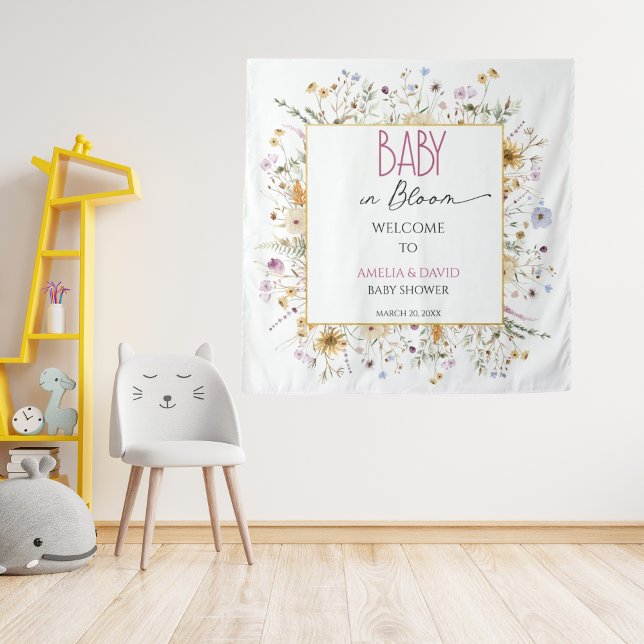 Tenture Baby Shower Fleurie Blanche Aquarelle (Créateur téléchargé)