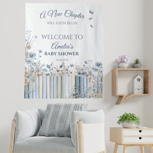 Tenture Baby shower Floral bleu Affiche de bienvenue avec  (Créateur téléchargé)