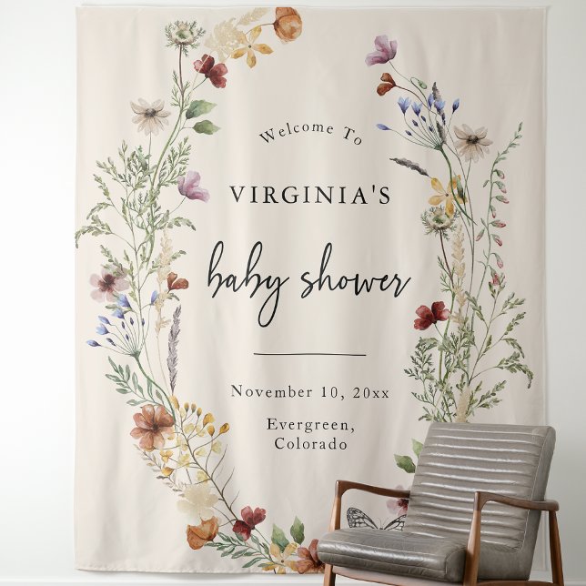 Tenture Baby shower Floral Boho (Boho Floral Baby Shower Tapestry by Painted Paperie
)