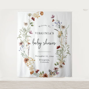 Tenture Baby Shower Floral Boho Blanc
