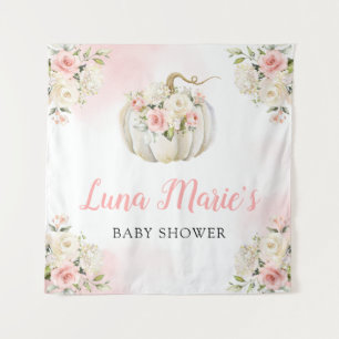Tenture Baby shower Floral Citrouille rose en toile de fon