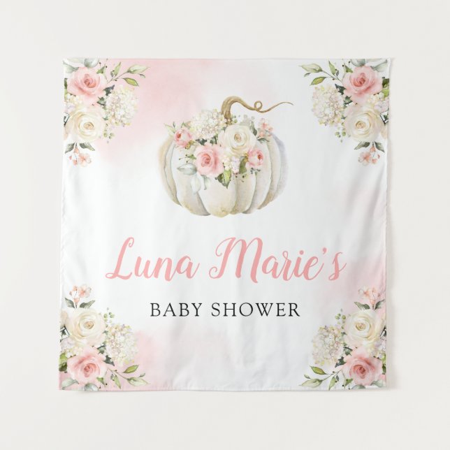 Tenture Baby shower Floral Citrouille rose en toile de fon (Devant)