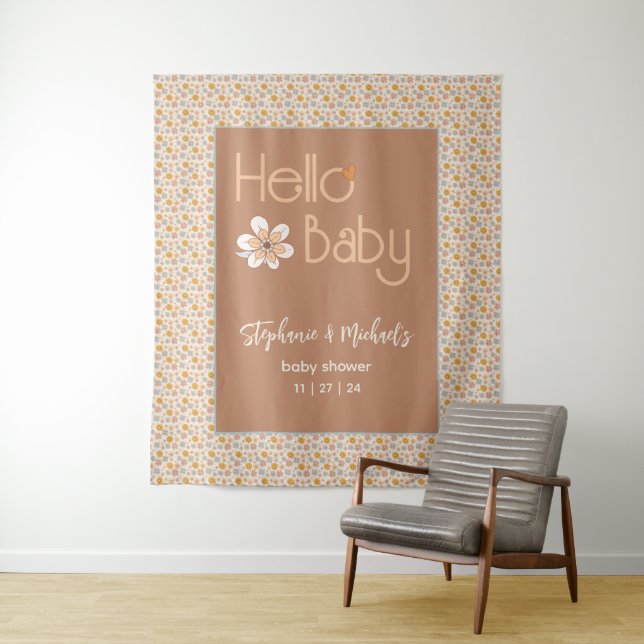 Tenture Baby shower Floral Retro Boho Arrière-plan Tapisse (En situation)