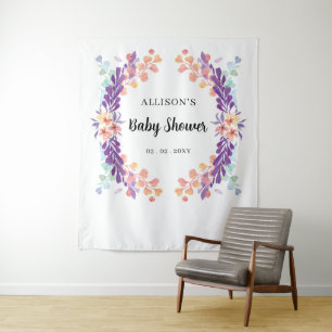 Tenture Baby shower floral violet rustique