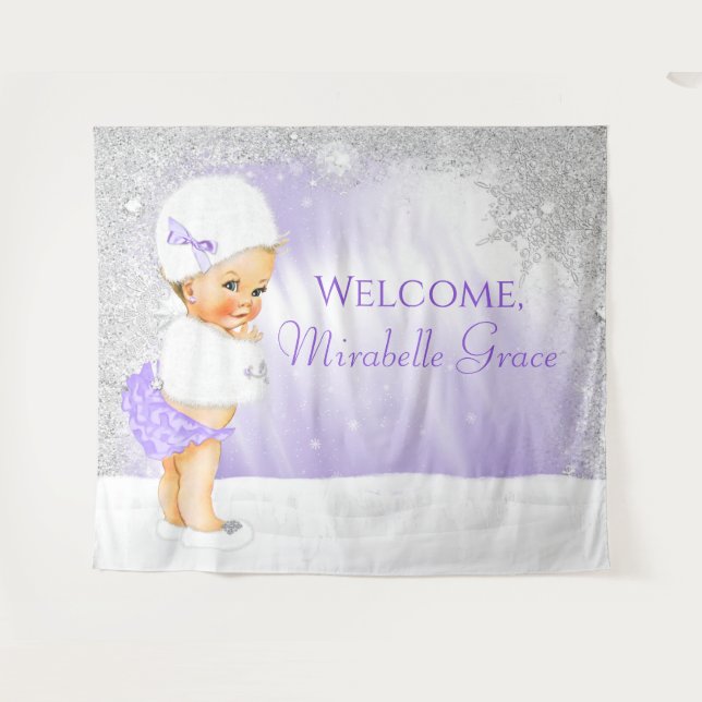 Tenture Baby shower Lavender Winter Wonderland (Devant (Horizontal))