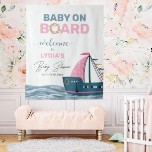 Tenture Baby shower nautique rose - Accueil