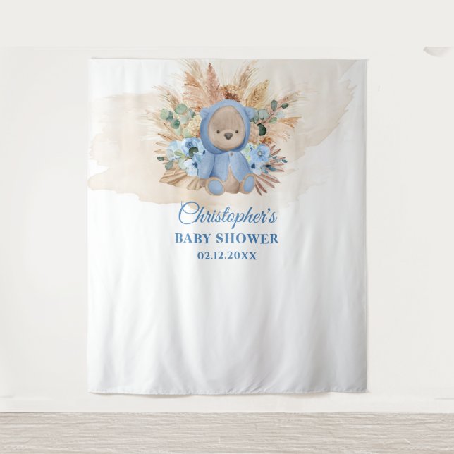 Tenture Baby shower ourson tropical palmier pampas (Devant)