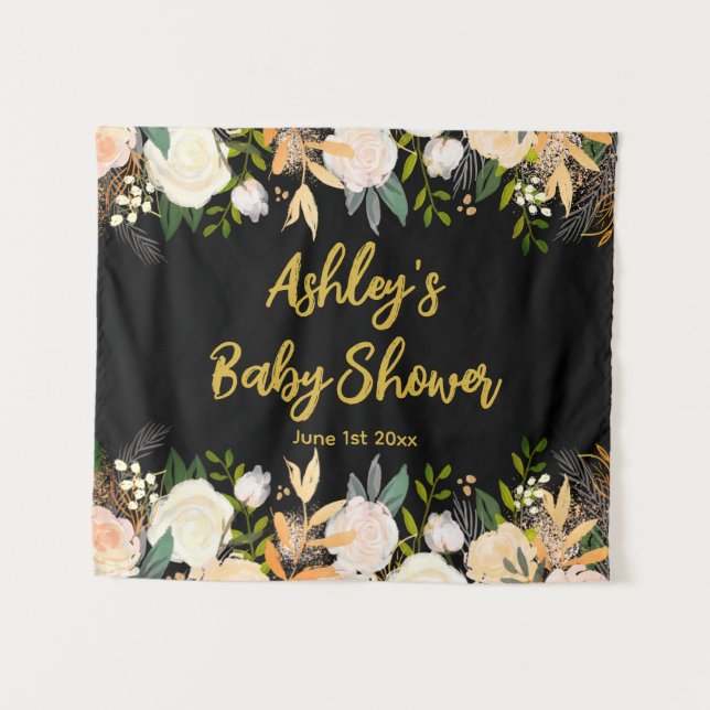 Tenture Baby shower Photo Booth Arrière-plan Floral Prop B (Devant (Horizontal))