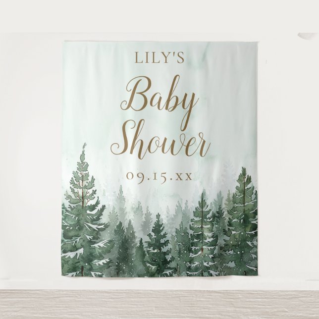 Tenture Baby shower photo Rustic Pine Forest (Devant)