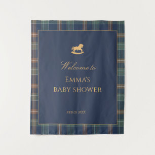 Tenture Baby-Shower Prépayé avec Plaid Navy et Cheval à Ba