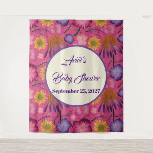 Tenture Baby shower rose Fleur sauvage enchanteur