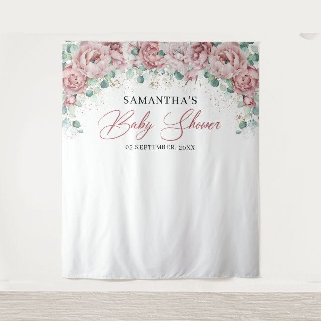 Tenture Baby shower rose fuchsia bohème eucalyptus doré (Devant)