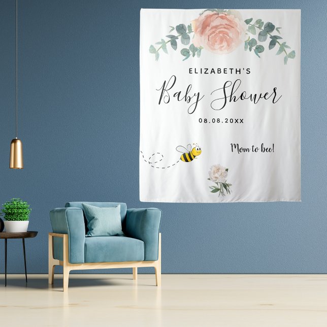 Tenture Baby Shower rose gold rose et blanc floral maman à (Créateur téléchargé)