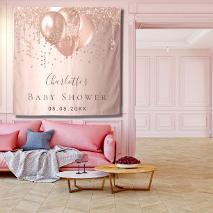 Tenture Baby shower rose parties scintillant en or ballons