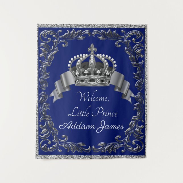 Tenture Baby shower Royal Blue Silver Prince (Devant)