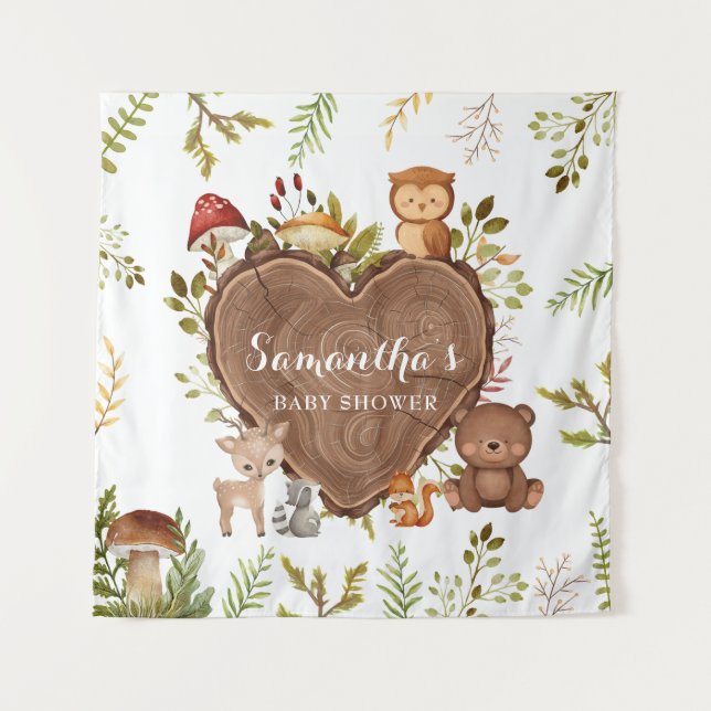 Tenture baby shower rustique d'animaux de bois (Devant)