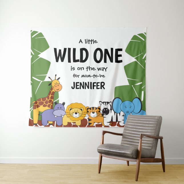 Tenture baby shower Safari personnalisé "Wild One Arrival" (En situation (horizontale))