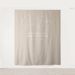 Tenture Baby shower script moderne beige naturel élégant