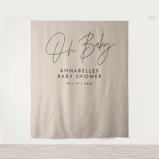 Tenture Baby shower script moderne beige naturel élégant (Devant)