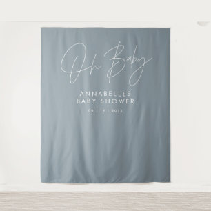 Tenture Baby shower script moderne bleu poussiéreux élégan