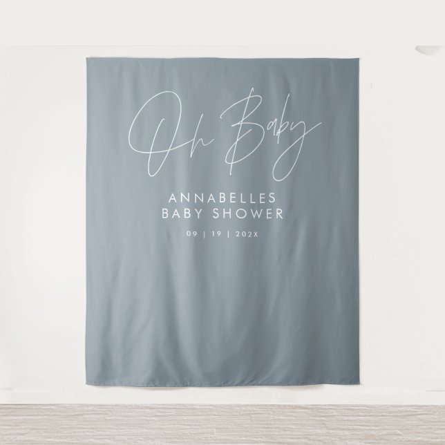 Tenture Baby shower script moderne bleu poussiéreux élégan (Devant)
