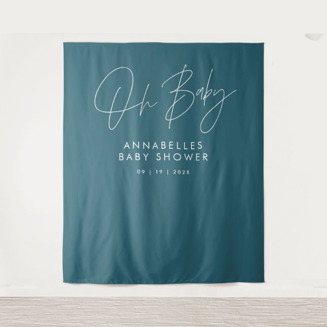 Tenture Baby shower script moderne bleu turquoise élégant (Devant)