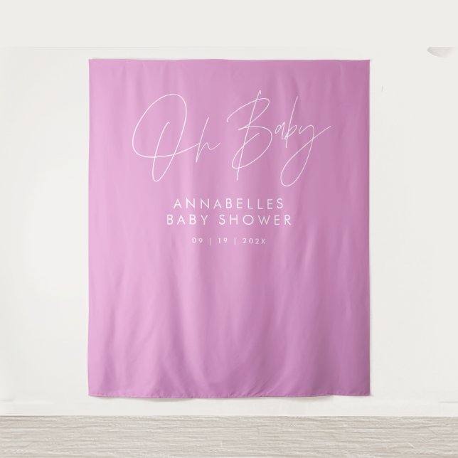 Tenture Baby shower script moderne cerise rose élégant (Devant)