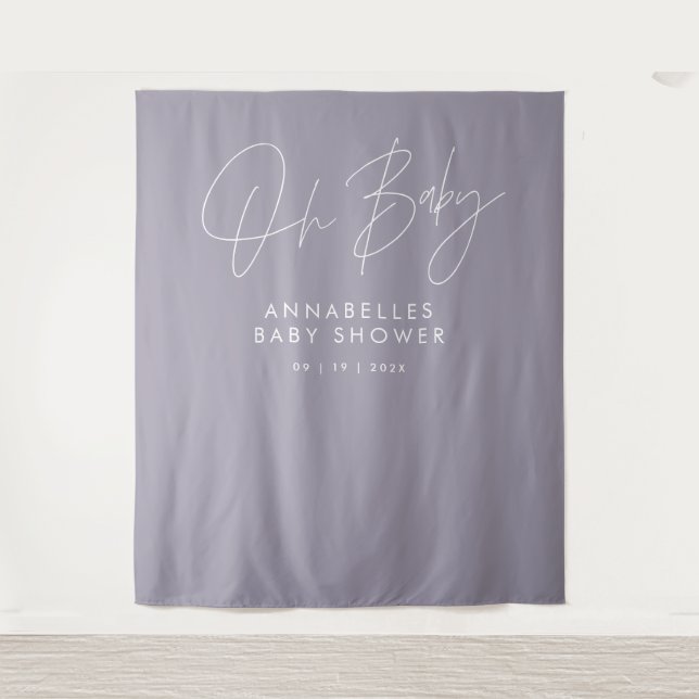 Tenture Baby shower script moderne lilas violet élégant (Devant)