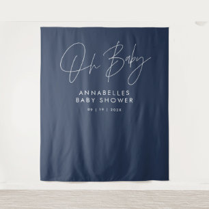 Tenture Baby shower script moderne marine bleu élégant
