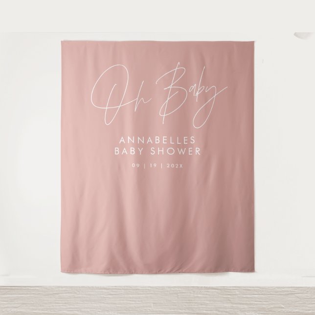 Tenture Baby shower script moderne rose rose élégant (Devant)