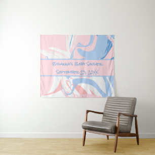 Tenture Baby Shower Tourbillon de Marbre Bleu Blanc Rose