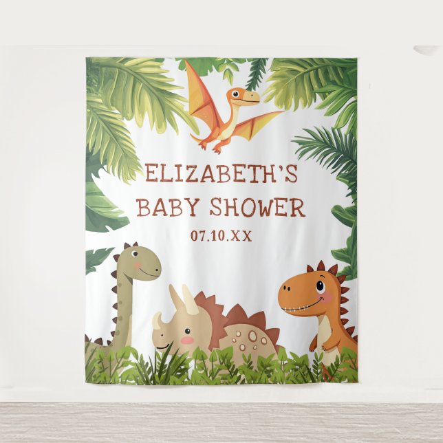 Tenture Baby shower vert de Dinosaur Cute Fond photo (Devant)