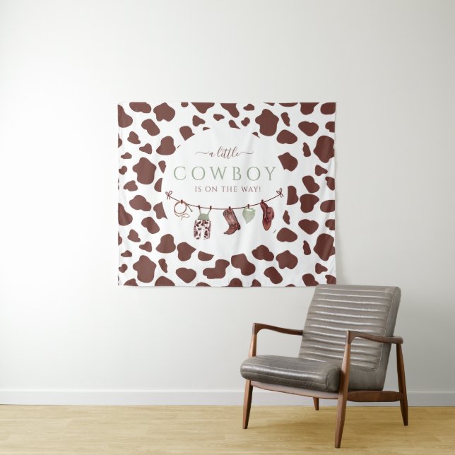 Tenture Baby shower vert sauge rodeo Far West cow-boy (En situation (horizontale))