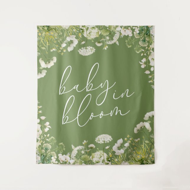 Tenture Baby Vert en Fleur Fête Florale de Naissance de Fl (Devant)