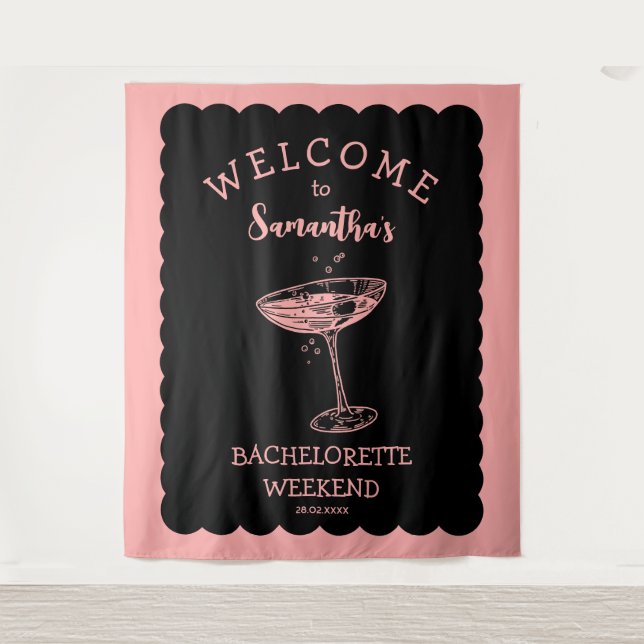 Tenture Bachelorette Rose Côtier En Arrière-Plan Cocktail (Devant)