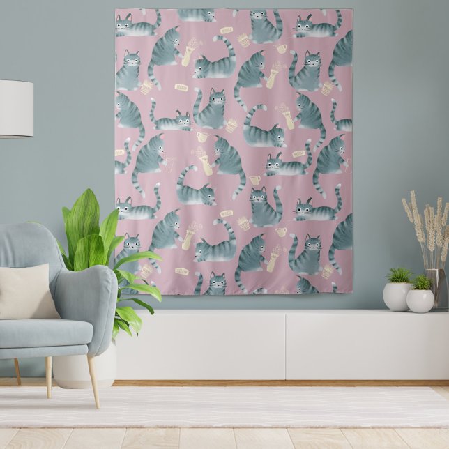 Tenture Bad Grey Tabby Chats Frapper Tout Sur Motif (Bad Tabby Cats Tapestry)