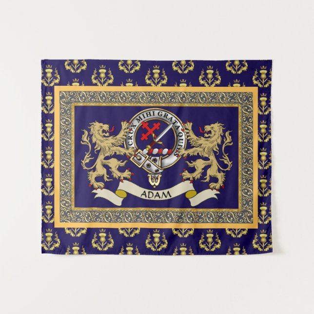 Tenture Badge de clan Adam personnalisé bleu (Devant (Horizontal))