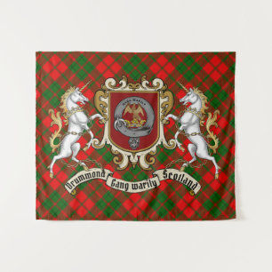 Tenture Badge de clan Drummond et licornes avec Tartan