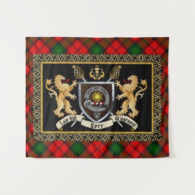Tenture Badge et devise du clan Kerr avec Lions (Devant (Horizontal))