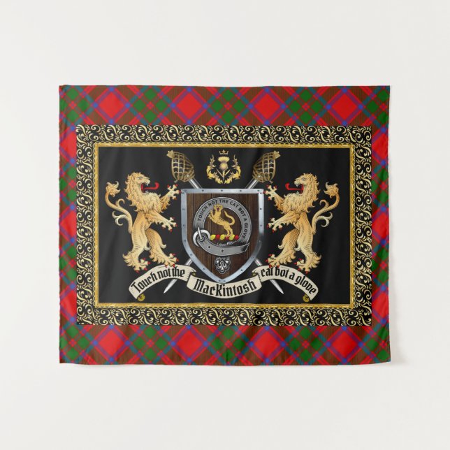 Tenture Badge et devise du clan MacKintosh avec Lions (Devant (Horizontal))