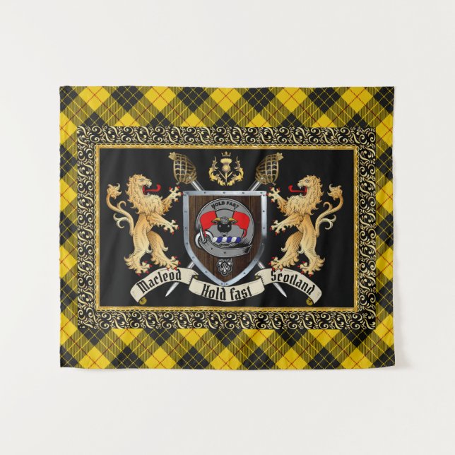 Tenture Badge et devise du clan Macleod avec Lions (Devant (Horizontal))
