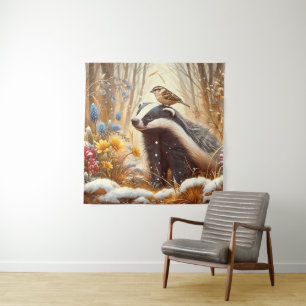 Tenture Badger and Sparrow Nature Faune Rustique