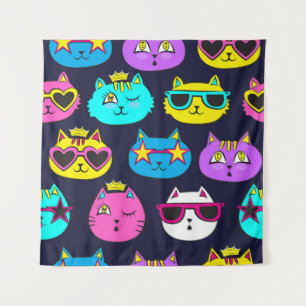 Tenture Badges de chat, textile pop art