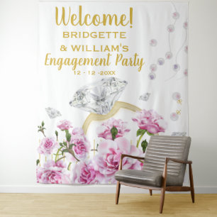 Tenture Bague de fiançailles avec roses roses et perles