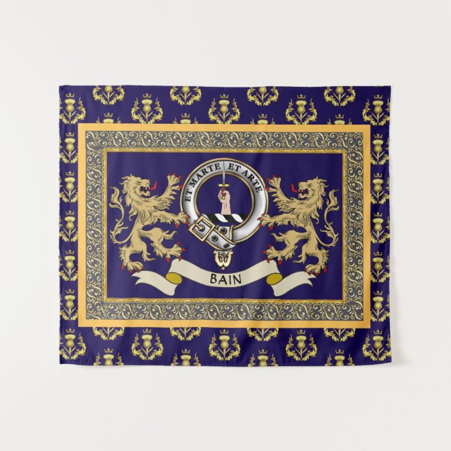 Tenture Bain Clan Badge Personnalisé Bleu (Devant (Horizontal))