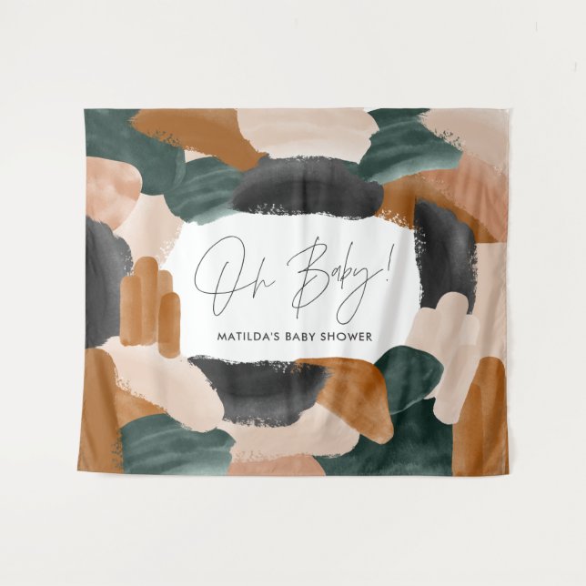 Tenture Bain de bébé à l'aquarelle abstraite en terre cuit (Devant (Horizontal))