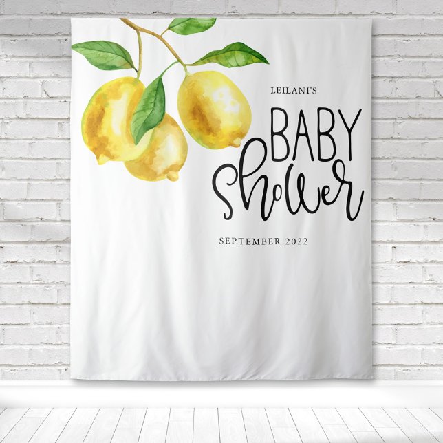 Tenture Bain de bébé à l'aquarelle de citron (Watercolor citrus lemon drop with a fun typography for baby shower making a beautiful backdrop.)
