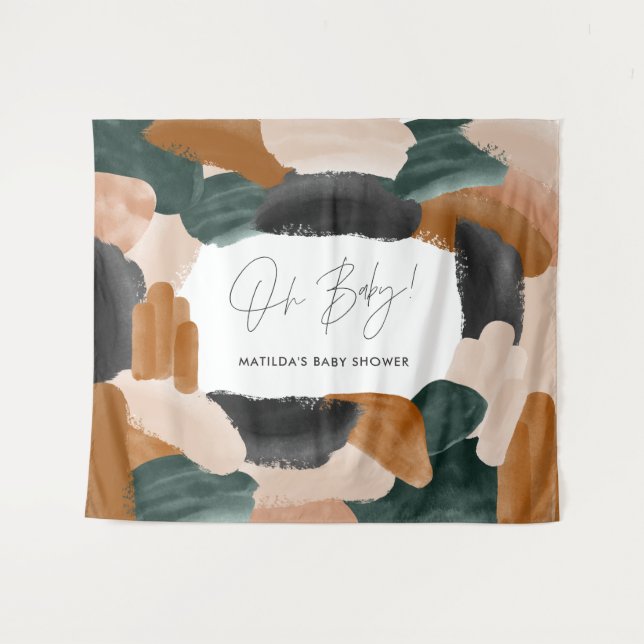 Tenture Bain de bébé abstrait en terre cuite verte aquarel (Devant (Horizontal))