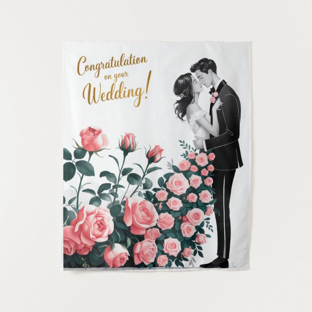 Tenture Baiser de mariage romantique avec robe florale #2 (Devant)